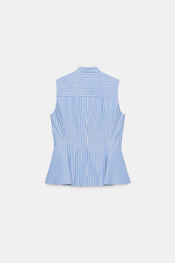ZARA РУБАШКА С БАСКОЙ В ПОЛОСКУ, СИНИЙ/БЕЛЫЙ