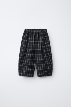ZARA БРЮКИ COMFY BALLOON В КЛЕТКУ, АНТРАЦИТОВО-СЕРЫЙ