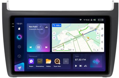 Магнитола для Volkswagen Polo 5 2009-2020 (рамка черная матовая) - Teyes CC3-2K QLed Android 10, Быстрая, SIM-слот, CarPlay