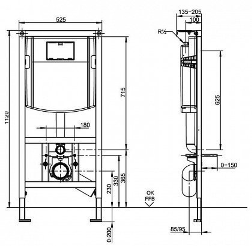 9225 61 00 Инсталляция для унитаза ViConnect + клаваша смыва 99221 69 AN черн мат Villeroy  Boch