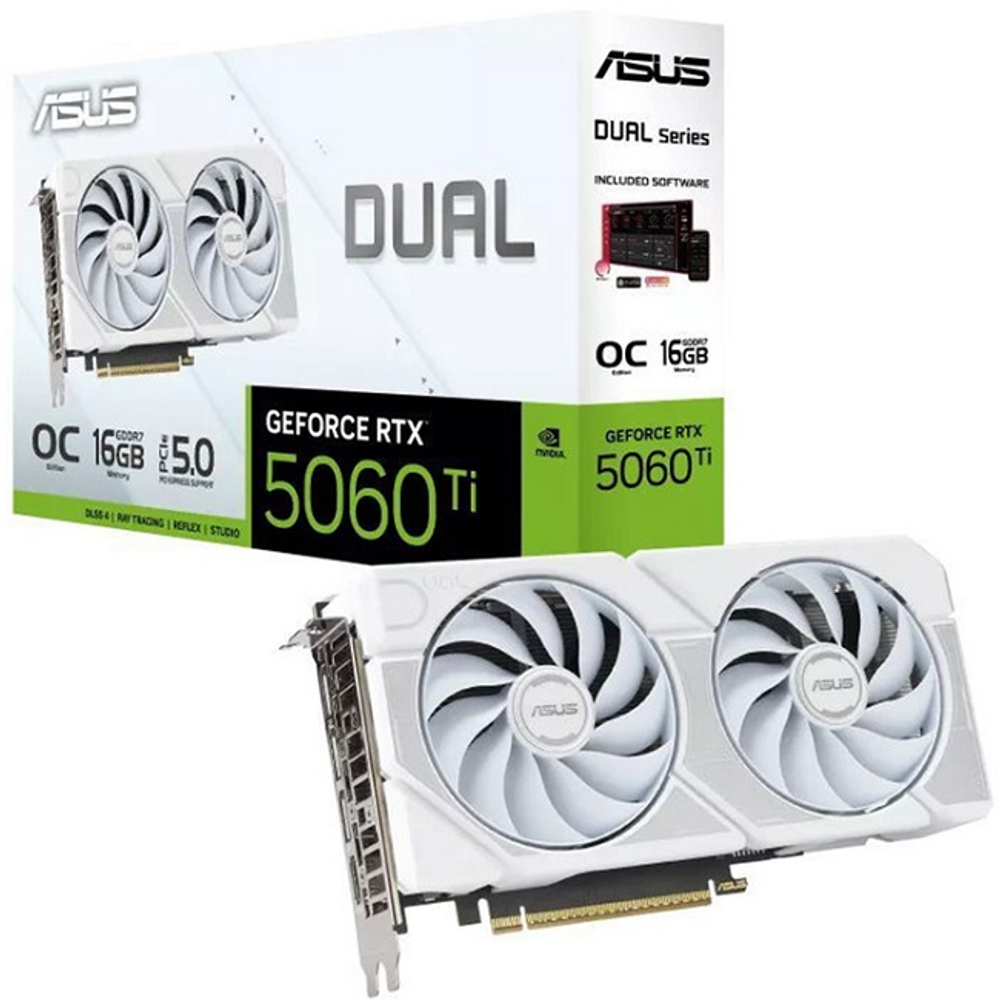 Видеокарта ASUS GeForce RTX 5060 Ti DUAL OC 16GB (DUAL-RTX5060TI-O16G-WHITE), (90YV0MH6-M0NA00)