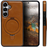 Business style чехол из кожи для SAMSUNG GALAXY S25 (не ULTRA/ FE/ PLUS!) с кольцом-подставкой и бархатной подкладкой