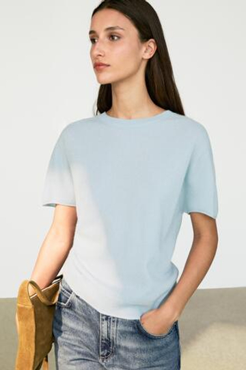 Massimo Dutti Свитер из 100% кашемира с короткими рукавами, небесно-голубой