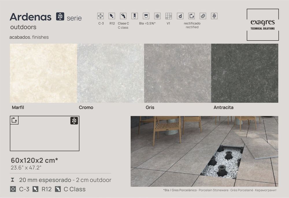 Terraslab, Ardenas Gris Base C3 600х1200х20мм 1шт/уп - керамогранит уличный