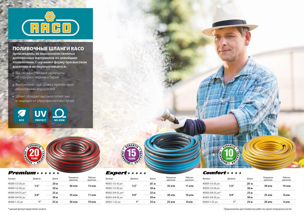 RACO EXPERT, 3/4″, 50 м, 30 атм, четырёхслойный, армированный, поливочный шланг (40302-3/4-50)