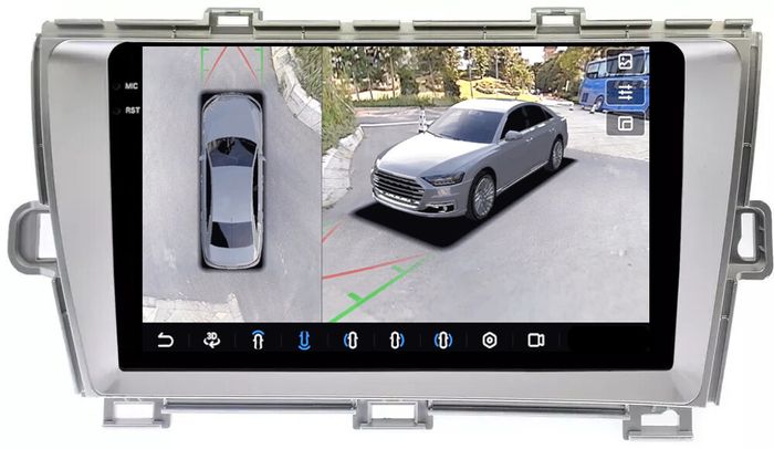 Магнитола для Toyota Prius 30 2009-2015 (левый руль, рамка серебро) - FarCar BX9-360-9539LS монитор 9.5" 2K QLED на Android 13, Быстрая, CarPlay, 4G SIM-слот, 4 камеры в комплекте