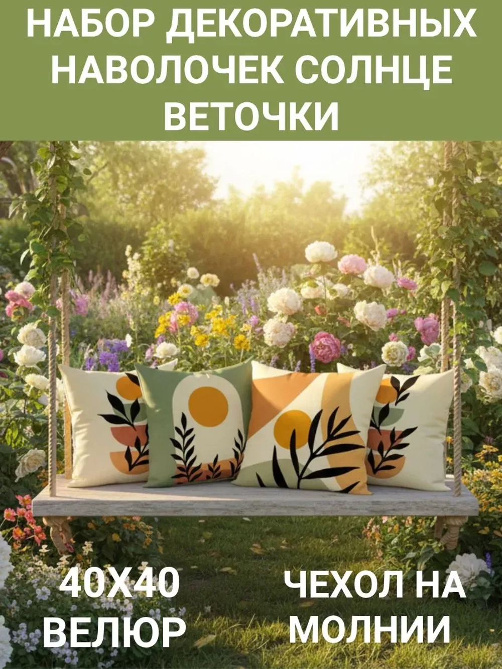 Набор декоративных наволочек 4 шт. Солнце 40х40 велюр