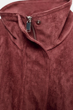 ZARA КУРТКА ИЗ ИСКУССТВЕННОЙ ЗАМШИ С РЕМНЕМ, МАРСАЛА