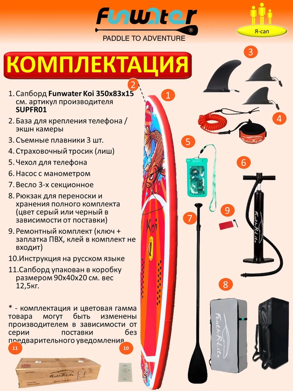 Сапборд надувной Кои, доска для sup серфинг FunWаtеr Коi