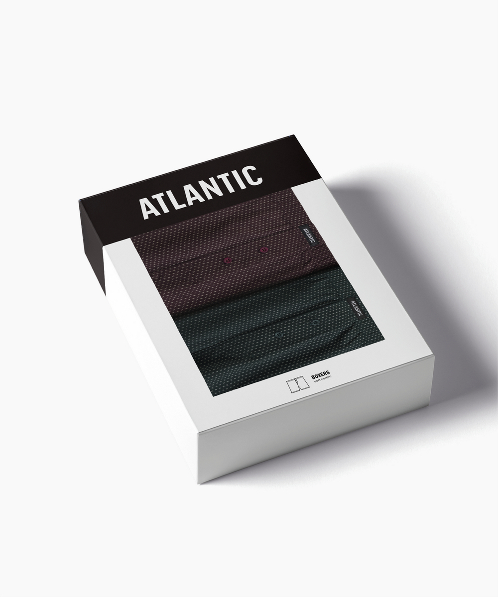Мужские трусы боксеры Atlantic, набор из 2 шт., хлопок, баклажановые + изумрудные, 2MBX-079
