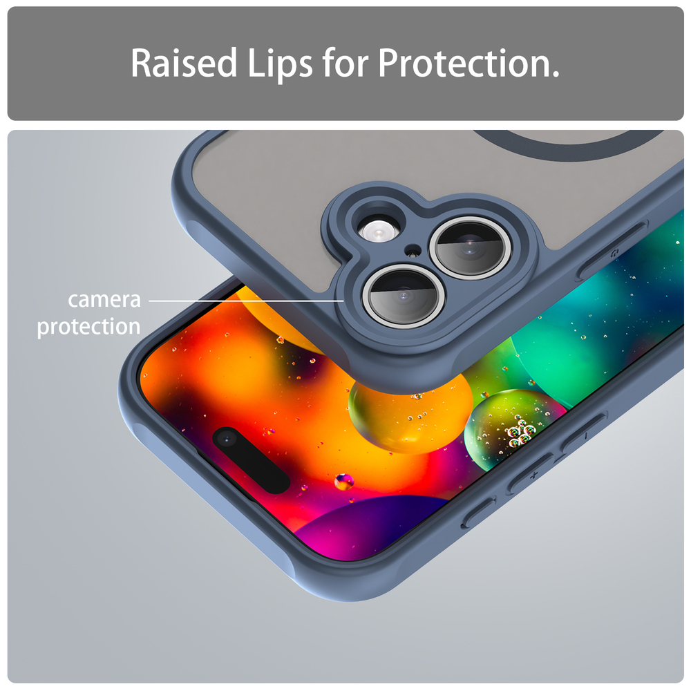 Полупрозрачный матовый чехол с MagSafe для iPhone 17, боковые рамки синего цвета