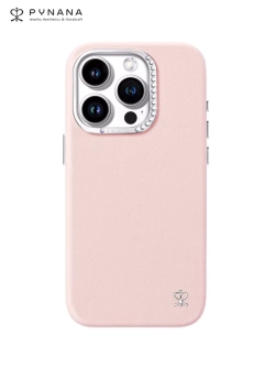 Чехол PYNANA для iPhone 14 PRO кожа, кристаллы Swarovski, розовый