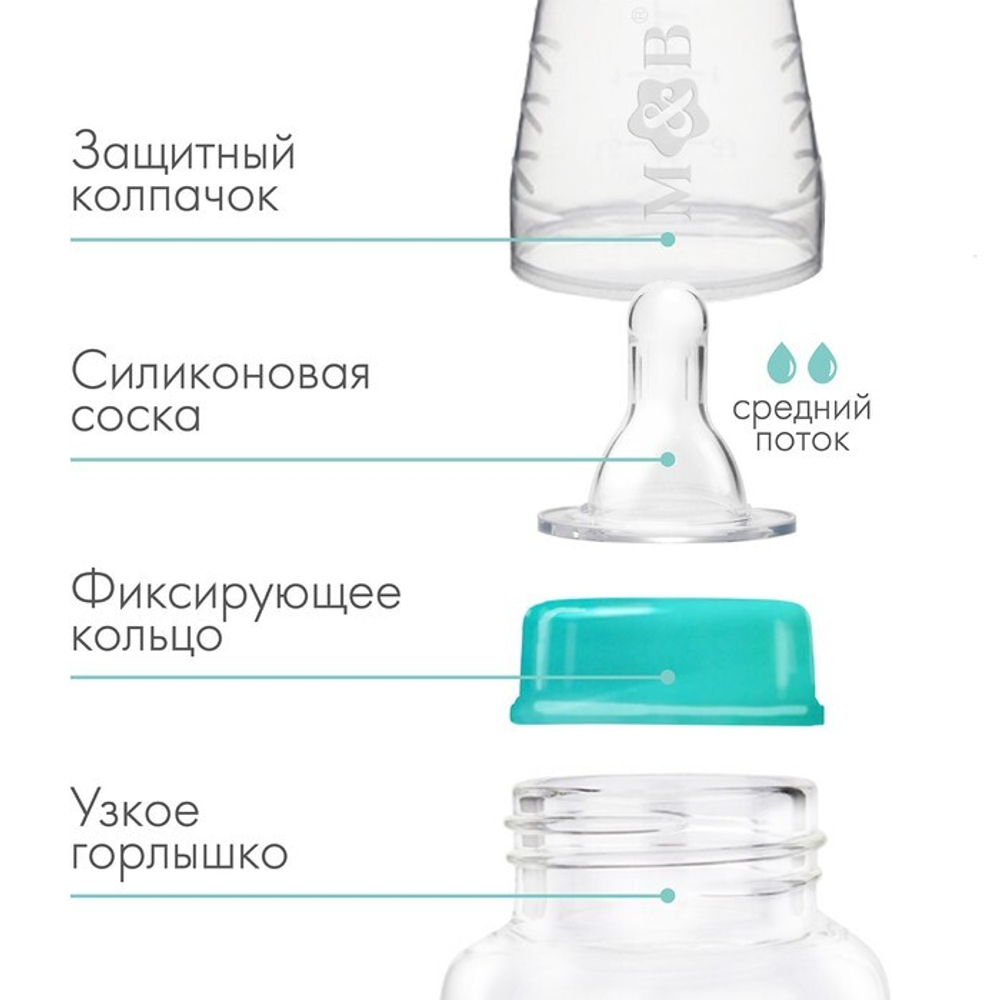 9291669 Бутылочка для кормления 250 мл цилиндр, цвет бирюзовый