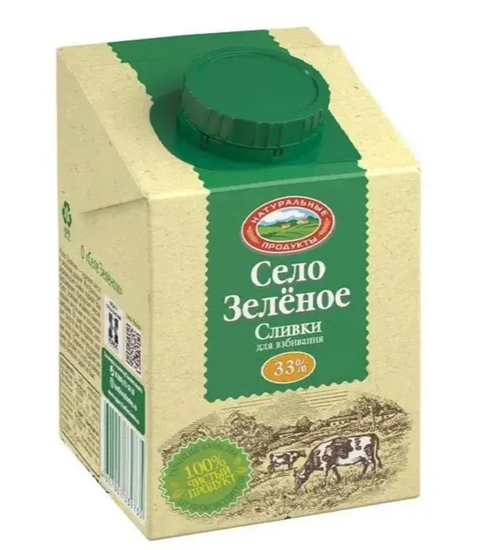 Сливки Зеленое Село 33% 500гр