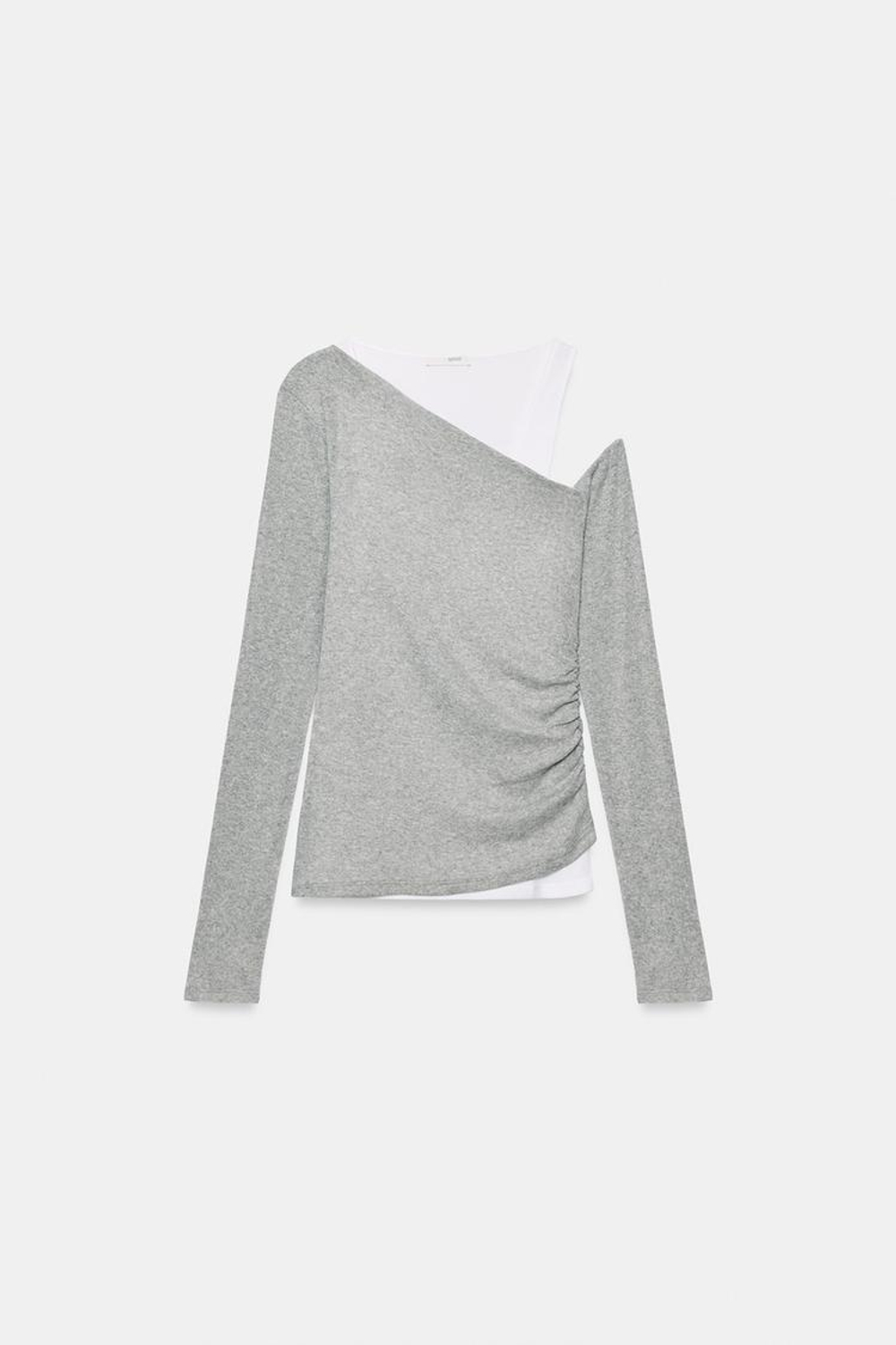 ZARA ТОП СО СБОРКАМИ И ДВОЙНЫМ ЭФФЕКТОМ, СЕРЫЙ МЕЛАНЖ