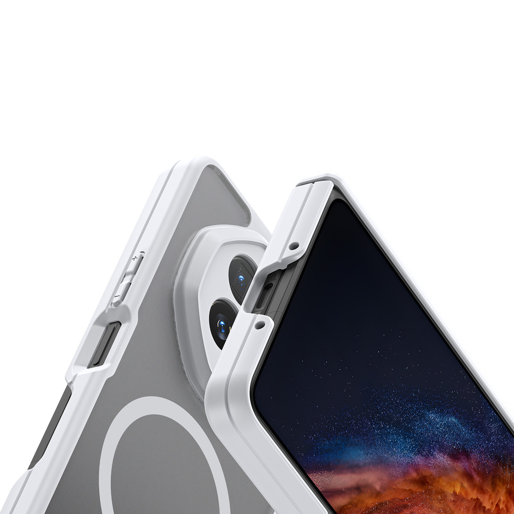 Усиленный чехол с белыми рамками и с MagSafe для Honor Magic V6, серия Expn Series Magnetic от Dux Ducis