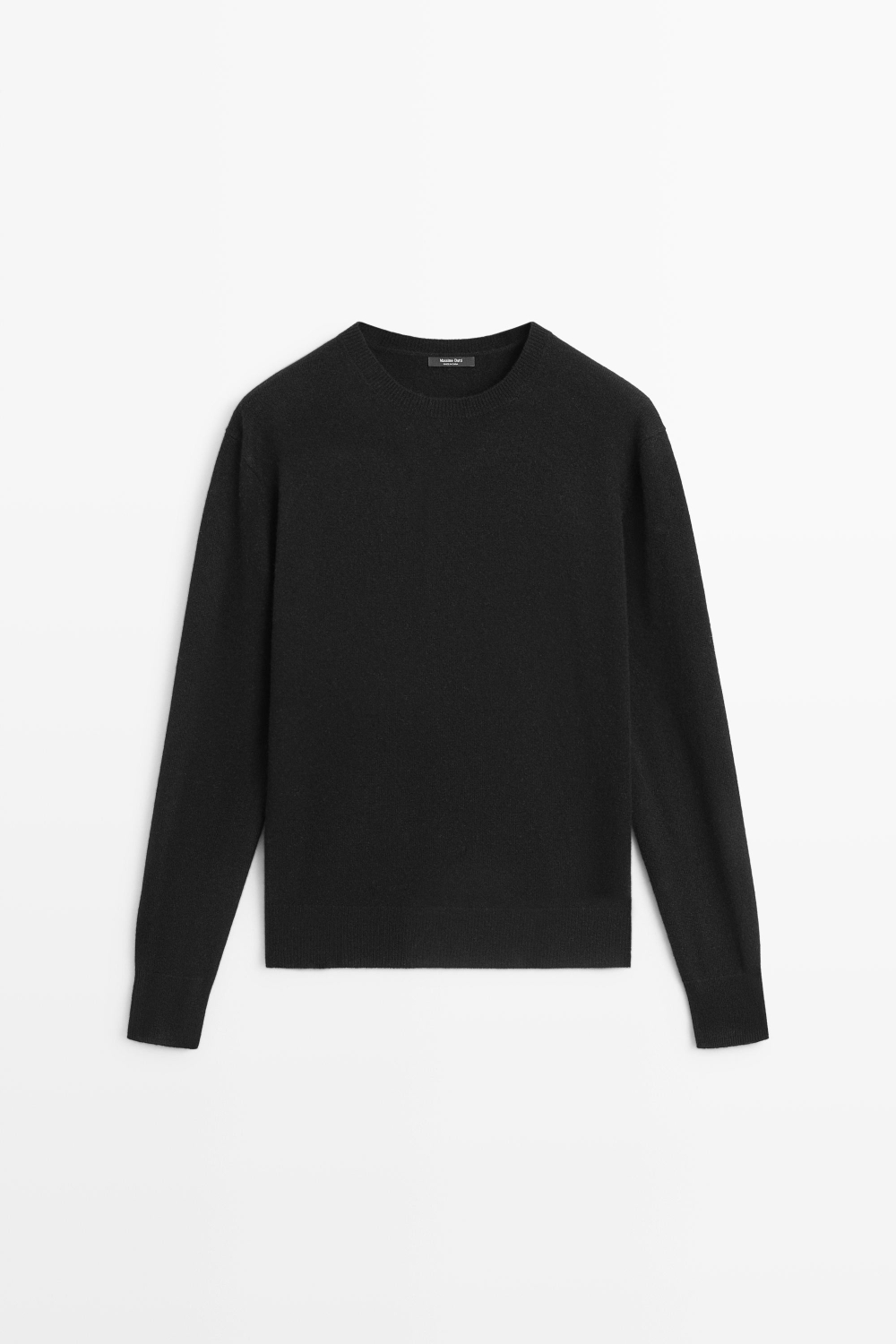 Massimo Dutti Вязаный свитер с круглым вырезом из смесовой шерсти, черный