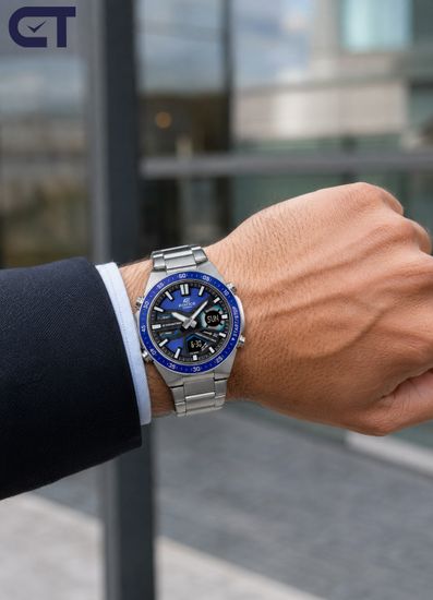 CASIO EFV-C110D-2AVDF EDIFICE мужские наручные часы — аналогово-цифровая модель с синим циферблатом и 10-летней батареей
