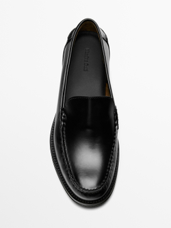 Massimo Dutti Кожаные лоферы с глянцевой отделкой, черный