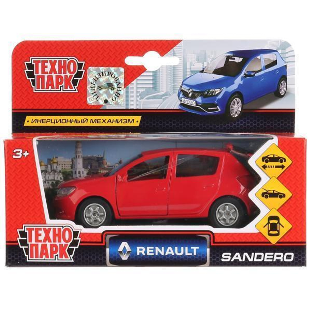 Модель ин. мет. "Renault Sandero" 12см, открыв.двери, красный, коробка SB-17-61-RS-N(RE)-WB (Технопарк)