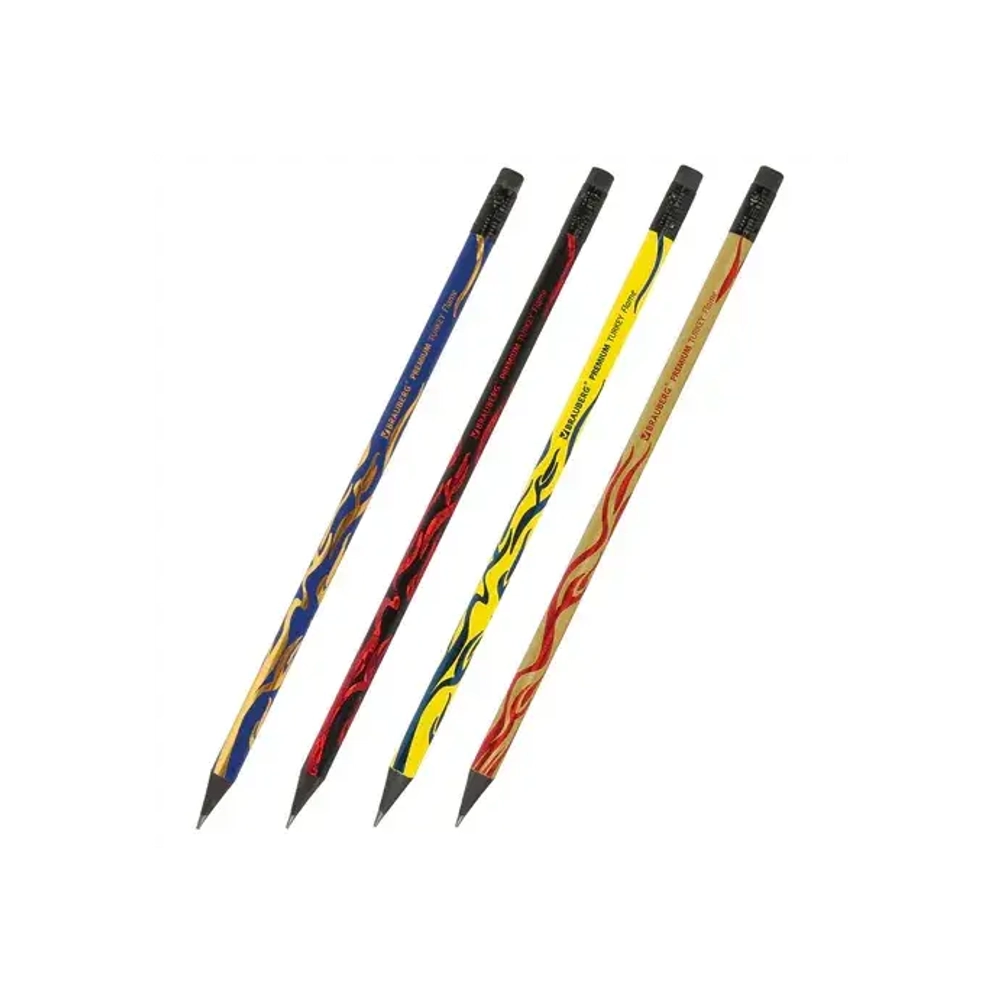 Карандаш чернографитный BRAUBERG PREMIUM TURKEY Flame, ластик 181565