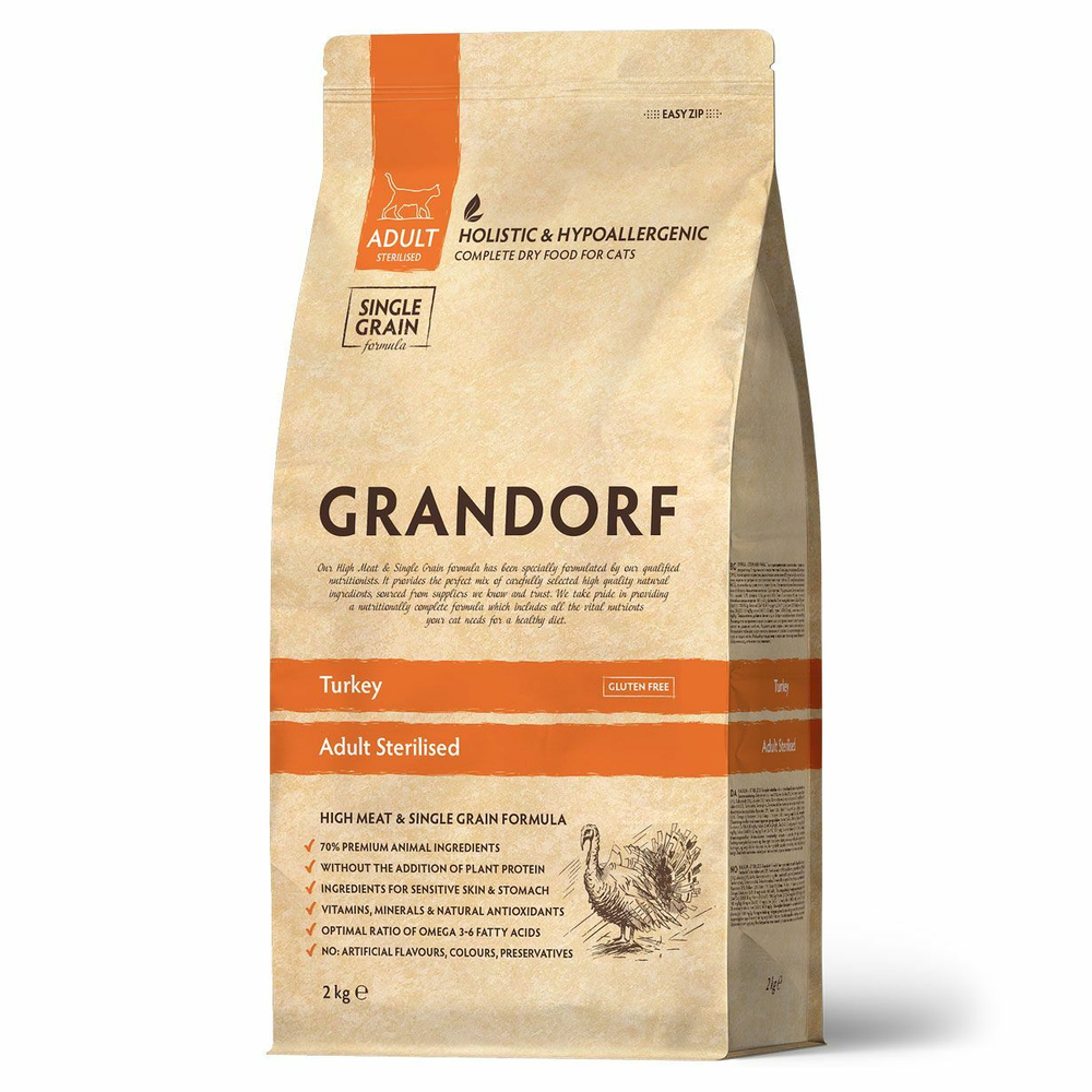 Сухой корм Grandorf Adult Sterilised для стерилизованных кошек индейка 2 кг