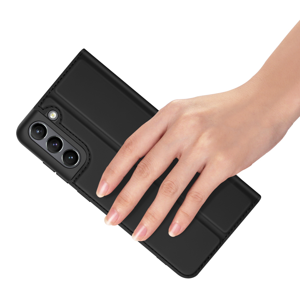 Чехол книжка из PU кожи черного цвета от Dux Ducis для Samsung Galaxy S21 FE, серия Skin Pro Series