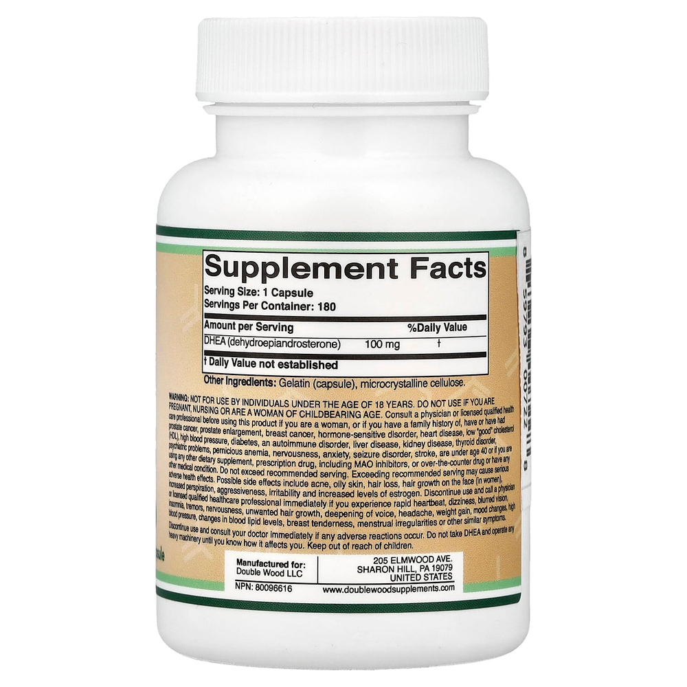 Double Wood Supplements, ДГЭА, 100 мг, 180 капсул