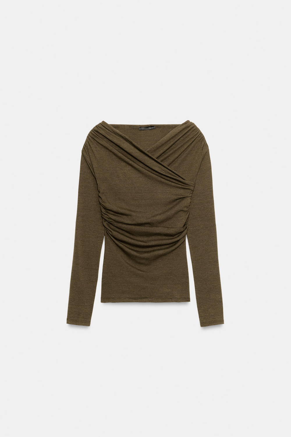 ZARA ДРАПИРОВАННЫЙ ТОП С ЗАПАХОМ, ЗЕЛЕНЫЙ МЕЛАНЖ