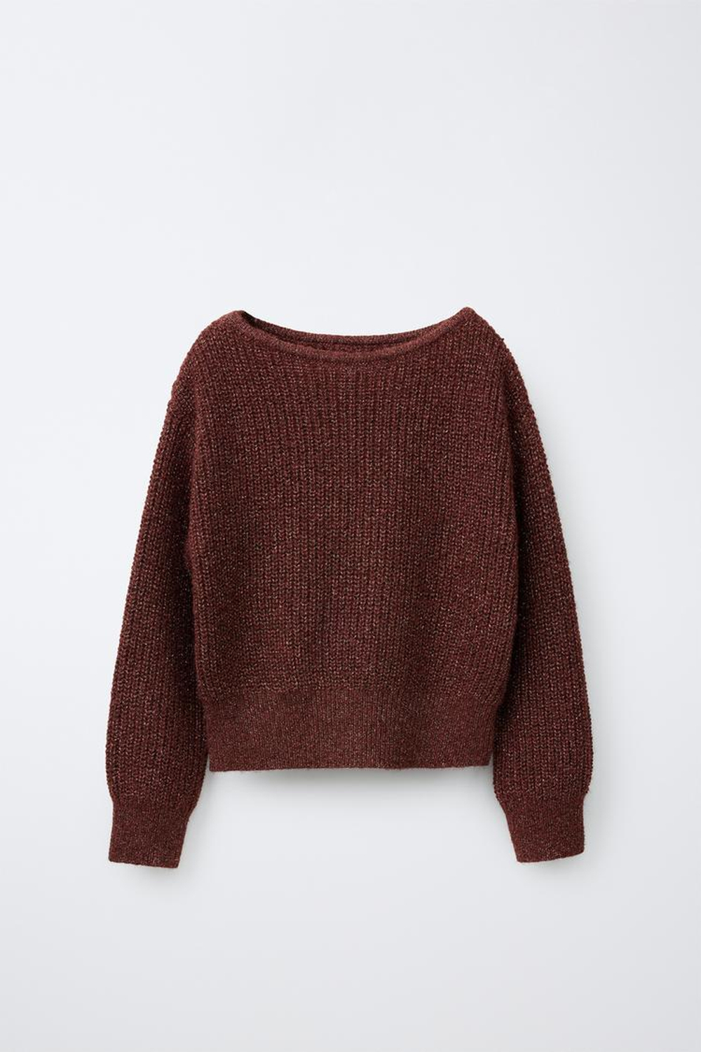 ZARA СВИТЕР С ЛЮРЕКСОМ И ШАРФОМ, ТЕМНЫЙ ЧЕРЕПИЧНЫЙ