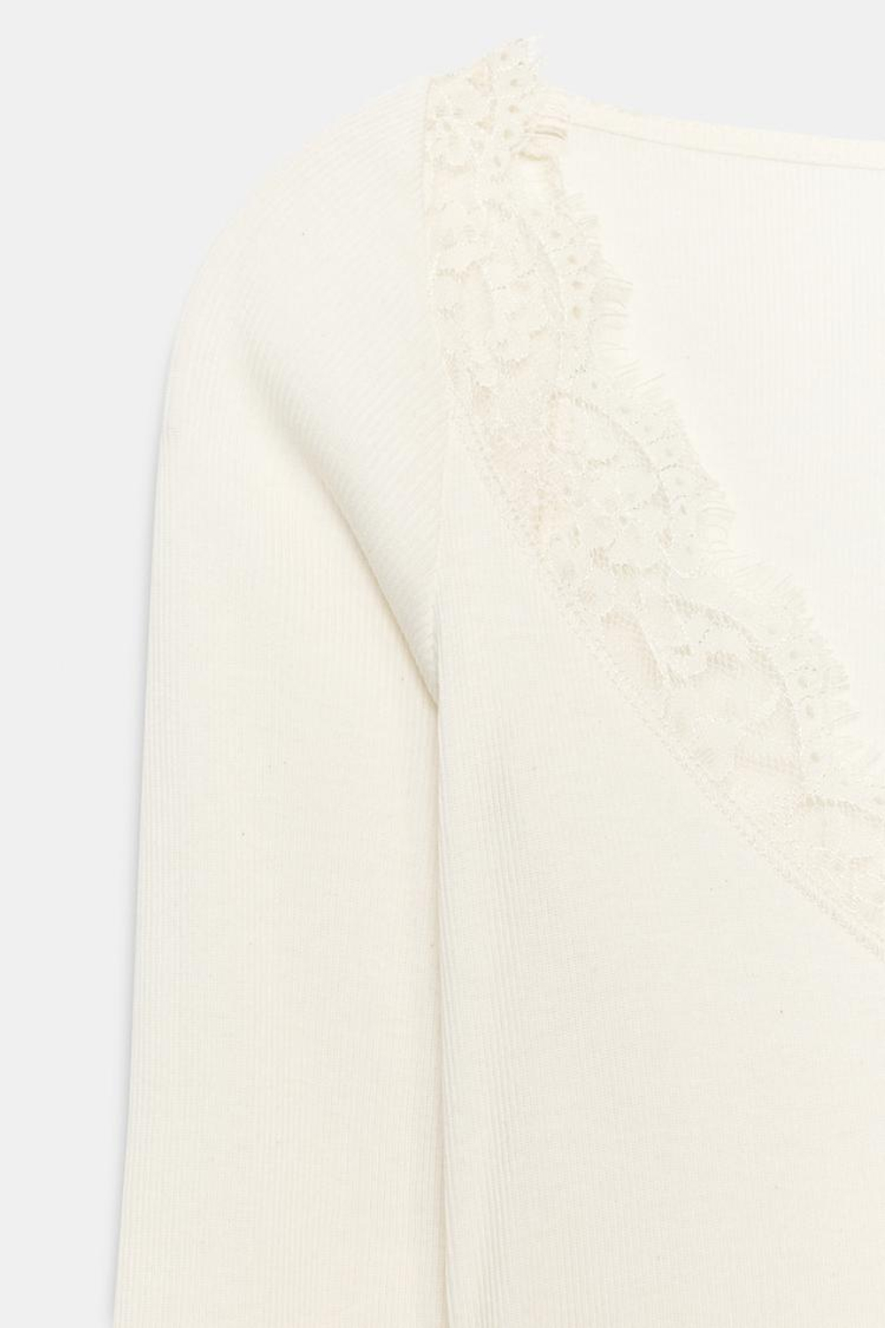 ZARA КОМБИНИРОВАННАЯ ФУТБОЛКА В РУБЧИК, ЭКРЮ