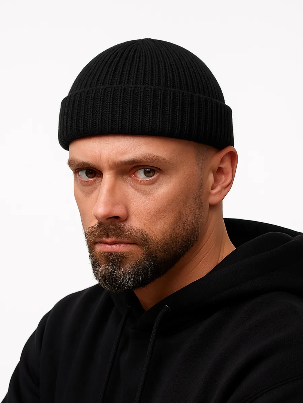 Шапка бини докер короткая зимняя осенняя вязаная