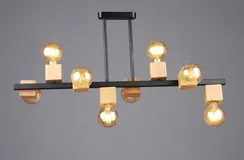 Люстра потолочная Rilon 6428/8 BK+WOOD, 8×40 Вт, чёрная