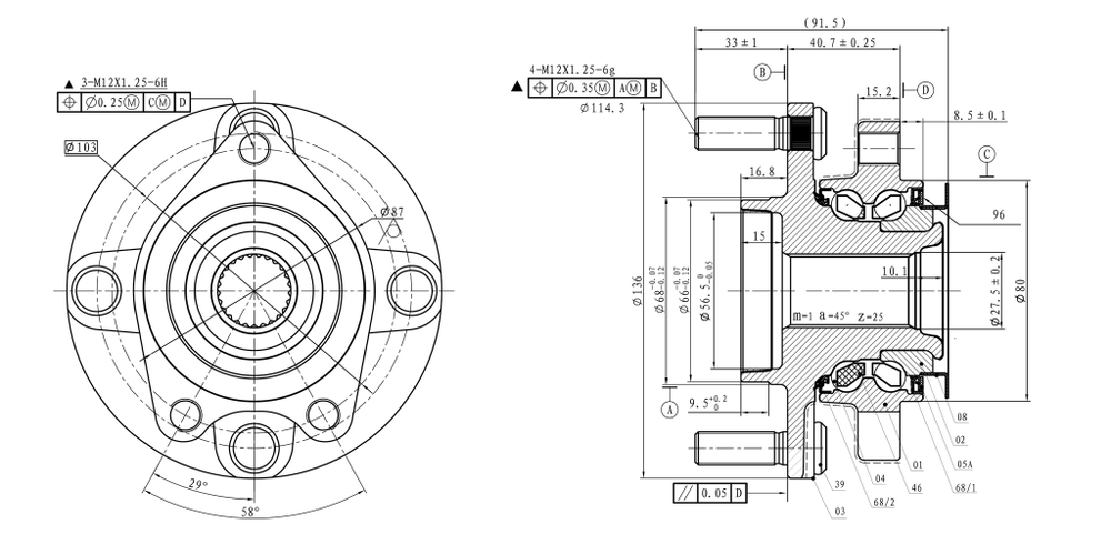 Ступица передняя в сборе L=R NISSAN Tiida (07-)/Cube (10-) GANZ GIK05038