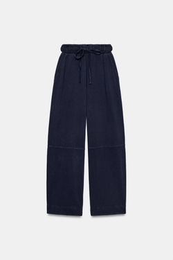 ZARA ХЛОПКОВЫЕ БРЮКИ BALLOON, СИНИЙ