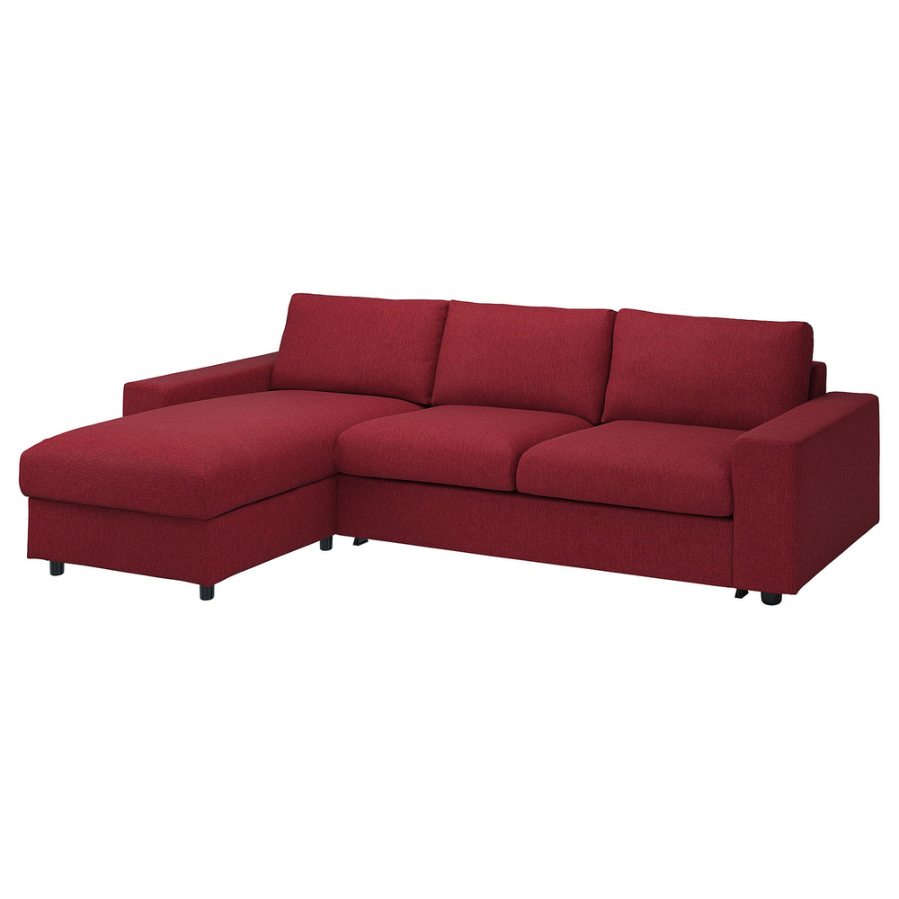 IKEA VIMLE  (ИКЕА ВИМЛЕ)  -  Чехол на диван-кровать 3-местный с шезлонгом и широкими подлокотниками - Лейде красный/коричневый