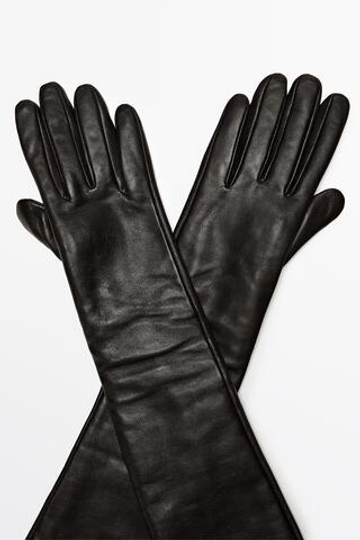 Massimo Dutti Длинные перчатки из кожи наппа, коричневый