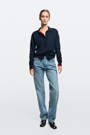 Massimo Dutti Джинсы прямого кроя со средней посадкой, средне-синий