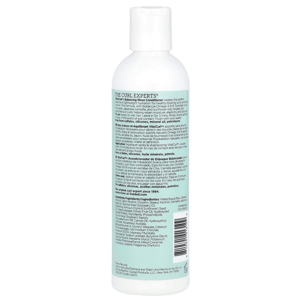 Ouidad, VitalCurl® +, балансирующее ополаскивание, кондиционер, спиральные локоны, 250 мл (8,5 жидк. унц.)