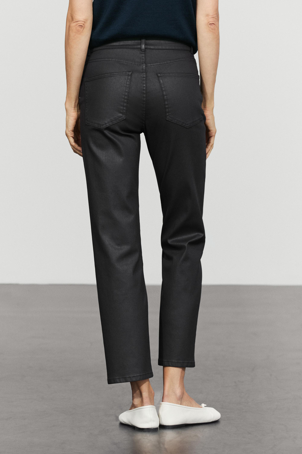 Massimo Dutti Вощеные прямые брюки , черный