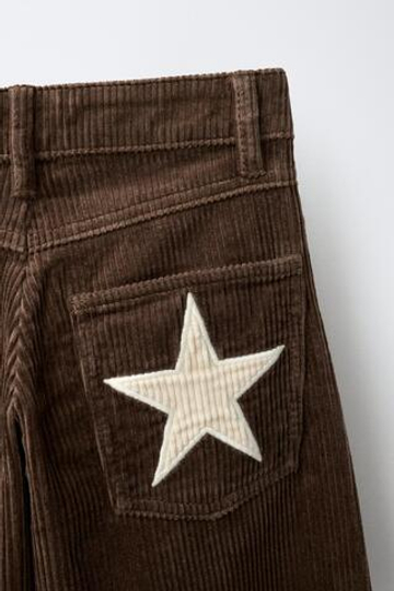 ZARA ВЕЛЬВЕТОВЫЕ БРЮКИ WIDE LEG С ПРИНТОМ, КОРИЧНЕВЫЙ