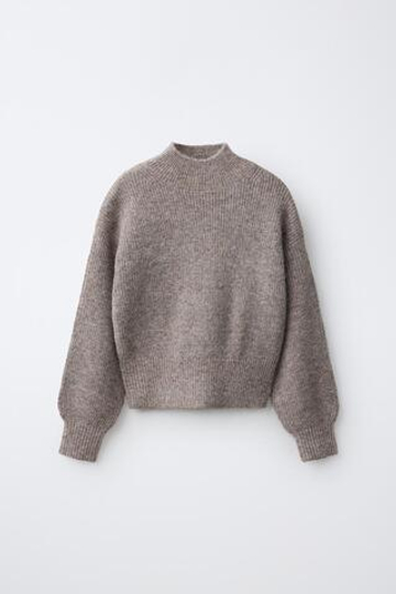 ZARA ТРИКОТАЖНЫЙ СВИТЕР С ВОРОТНИКОМ-СТОЙКОЙ, СЕРОВАТО-КОРИЧНЕВЫЙ