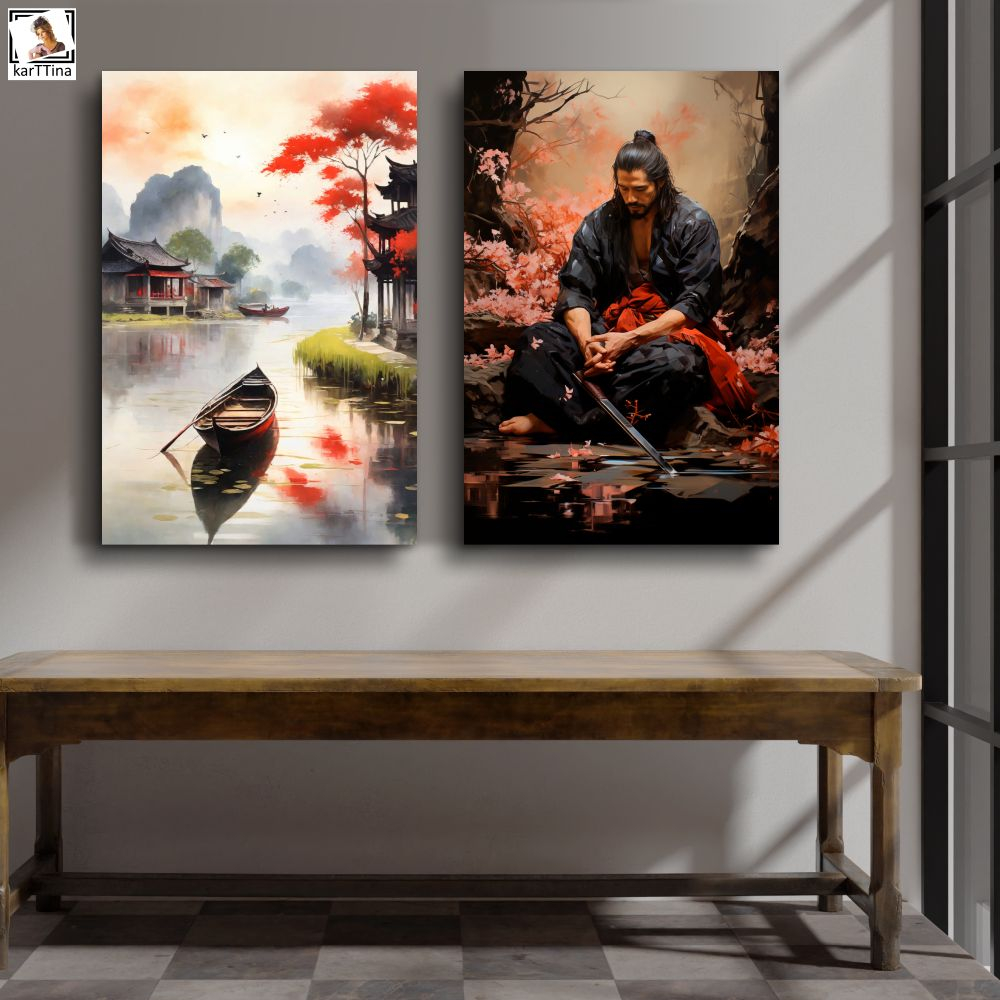 Картина модульная "Она самурай", 80 см х 40 см