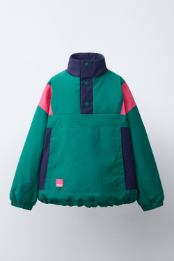 ZARA КУРТКА-АНОРАК COLORBLOCK WATER REPELLENT, ИЗУМРУДНЫЙ