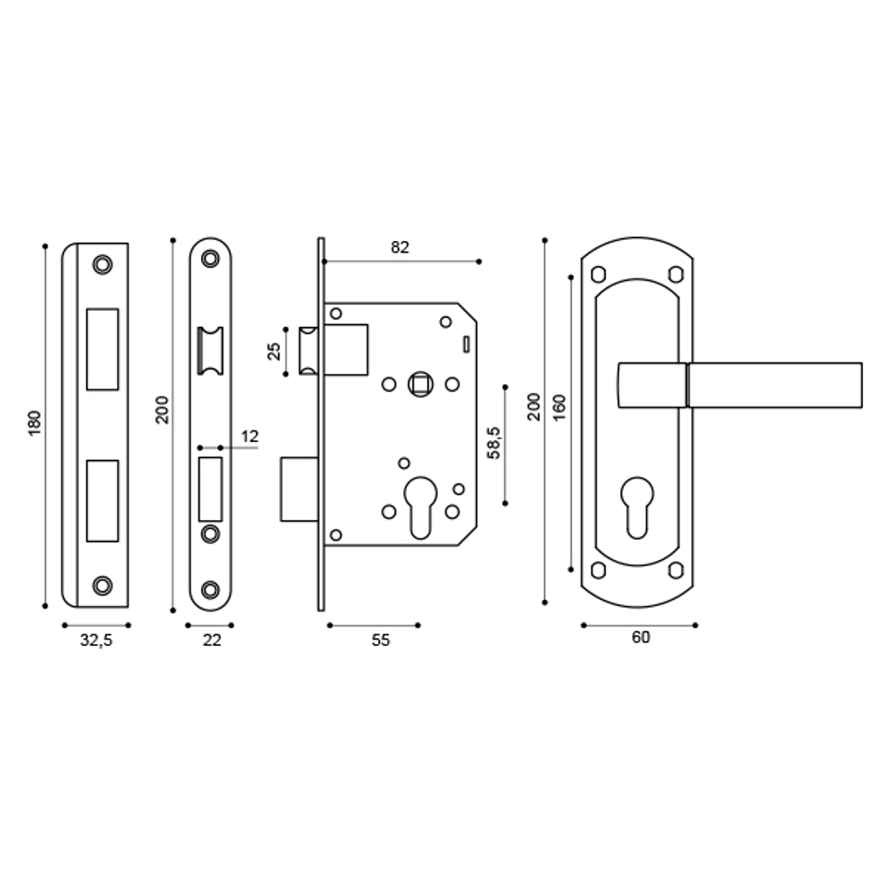 Корпус замка с ручкой LOCKSET25.ORION.5558-1 (KIT P25 5558 ORION) AB бронза