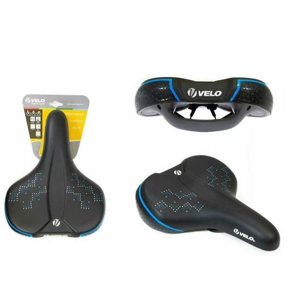 Седло VELO PLUSH комфорт 265x213 мм, вакуумное, сине-черное