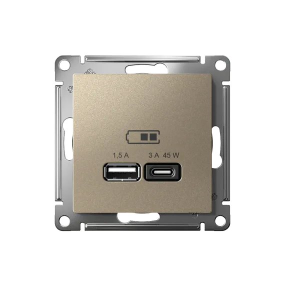 Розетка с USB A+C Systeme Electric AtlasDesign Шампань ATN000529