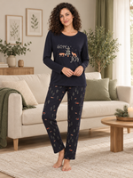 Женская пижама-комплект RUBINA Secret Homewear: верх и брюки, тёмная с зимним принтом