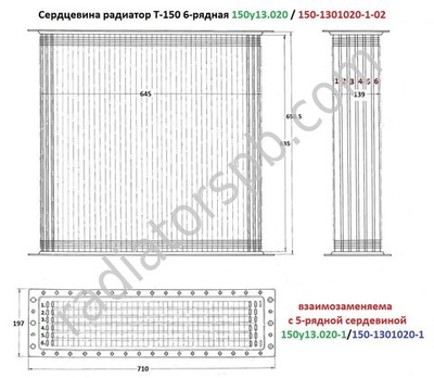 Сердцевина 150-1301020-1-02 (аналог 150У.13.020) радиатора Т-150, НИВА, 6-ти рядная Композит Групп