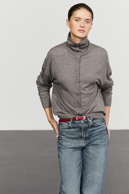 Massimo Dutti Кардиган из шерсти с высоким воротником и пуговицами, серый